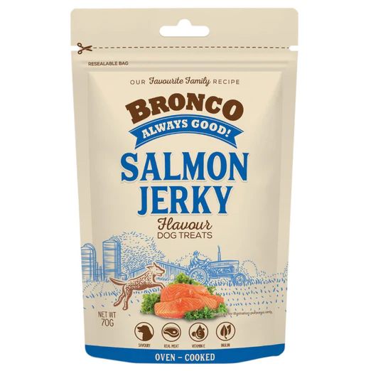 Bronco Jerky Salmon Dog Treat 70g