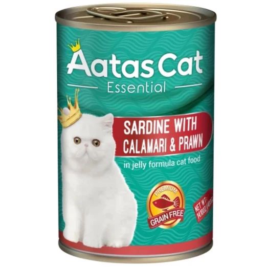 Aatas Cat Essential Sardine With Calamari & Prawn In Jelly Canned Cat Food 400g
