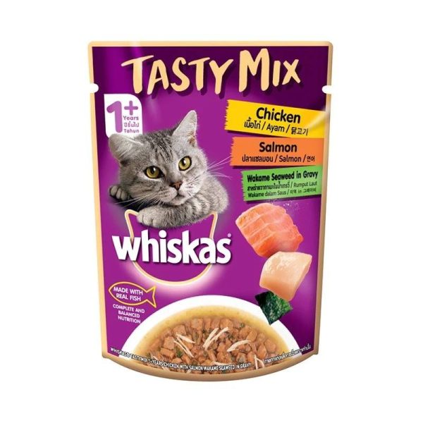 Whiskas Pouch Tasty Mix Cat Wet Food Adult Seafood Cocktail & Wakame Seaweed in Gravy 70gm
