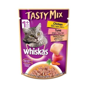Whiskas Pouch TastyMix Cat Wet Food Adult Chicken, Tuna & Carrot in Gravy 70gm