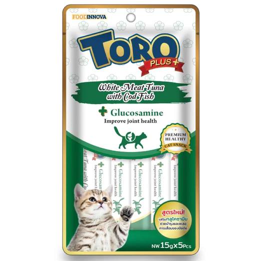 Toro Plus White Meat Tuna With Cod Fish & Glucosamine Liquid Cat Treats 75g