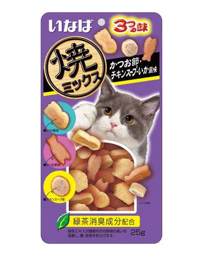 Ciao Soft Bits Mix Tuna And Chicken Fillet With Dried Bonito Chicken Soup And Squid Flavor Cat Treats 25g