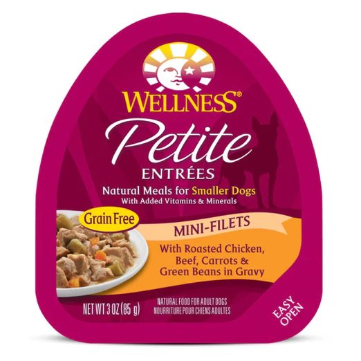 Wellness Petite Entrees Mini-Filets Roasted Chicken, Beef in Gravy Grain-Free Tray Dog Food 85g