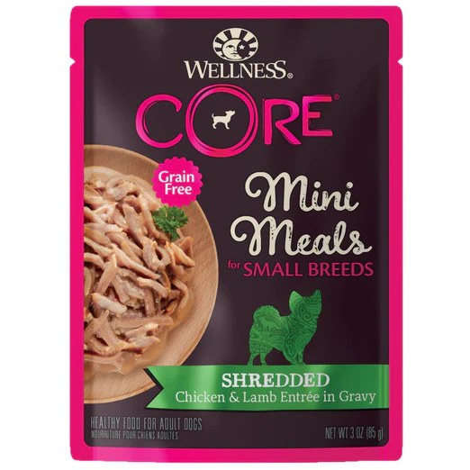 Wellness CORE Mini Meals Shredded Chicken & Lamb Entree In Gravy Grain-Free Pouch Dog Food 85g