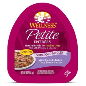 Wellness Petite Entrees Shredded Medley Roasted Chicken, Duck Grain-Free Tray Dog Food 85g