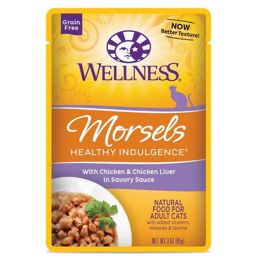 Wellness Healthy Indulgence Morsels Chicken & Chicken Liver In Sauce Grain-Free Pouch Cat Food 85g