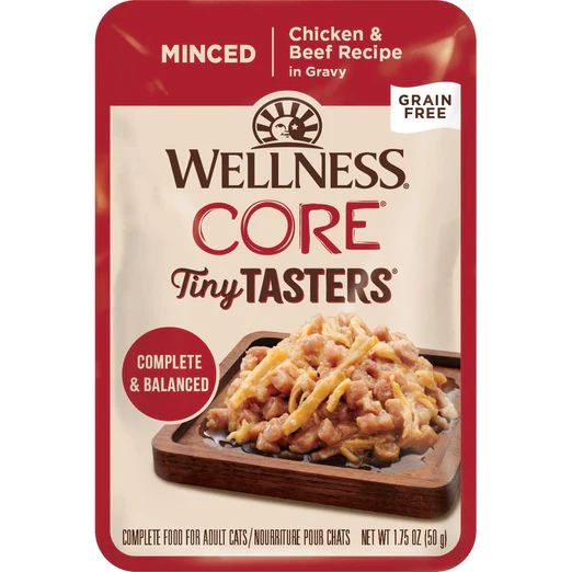 Wellness CORE Tiny Tasters Chicken & Beef Minced Grain-Free Adult Pouch Cat Food 50g