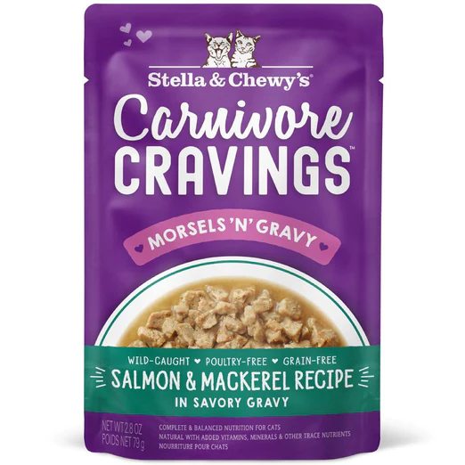Stella & Chewy's Carnivore Cravings Morsels 'N' Gravy Salmon & Mackerel Grain-Free Pouch Cat Food 79g