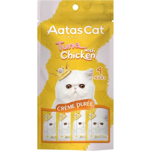 Aatas Cat Creme Puree Tuna With Chicken Grain-Free Liquid Cat Treats 56g