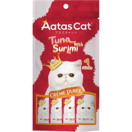 Aatas Cat Creme Puree Tuna With Surimi Grain-Free Liquid Cat Treats 56g