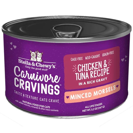 Stella & Chewy's Carnivore Cravings Minced Morsels Chicken & Tuna In Gravy Grain-Free Canned Cat Food 147g